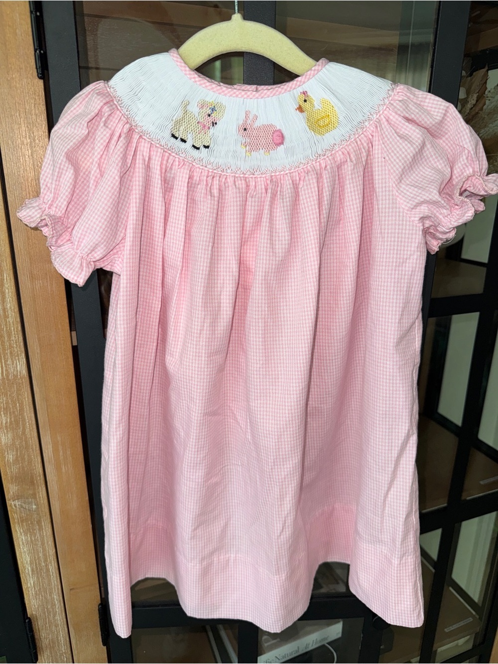 Bunny lamb chick Smock dress gingham bishop puff sleeve easter toddler girl